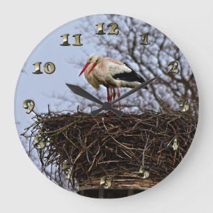 Stork in Nest Große Wanduhr