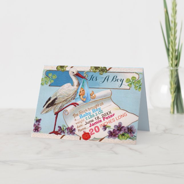 STORK, KLEEBLATTS BABY SHOWER GEBURTSTATT EINLADUNG (Vorderseite)