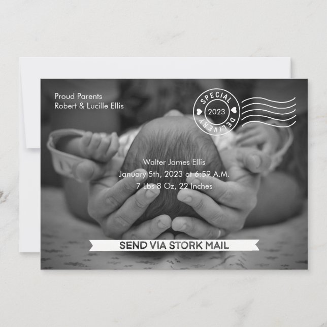 Stork Mail Geburtsankündigung Ankündigung (Vorderseite)