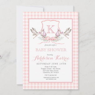 Stork Monogram Wappen Baby Shower Einladung