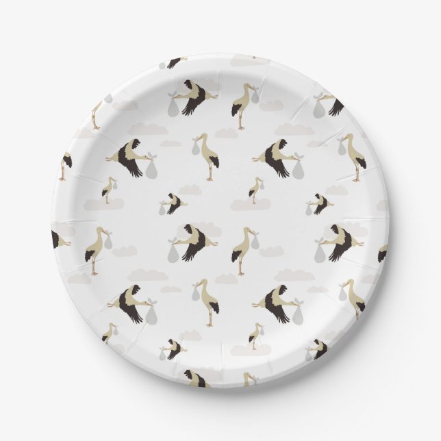 Stork Newborn Baby Boy Girl Pattern Pappteller (Vorderseite)