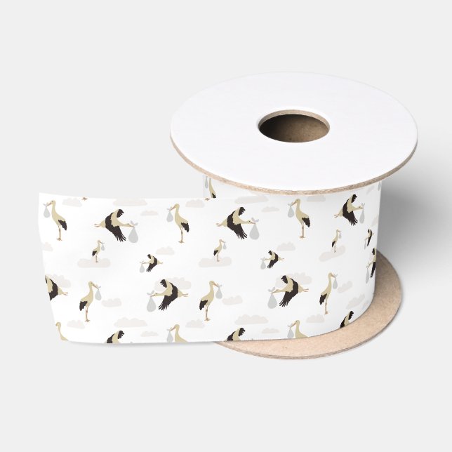 Stork Newborn Baby Boy Girl Pattern Satinband (Spule)