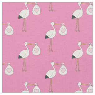 Stork Niedlich Baby Kinderzimmer Pink Girl Stoff