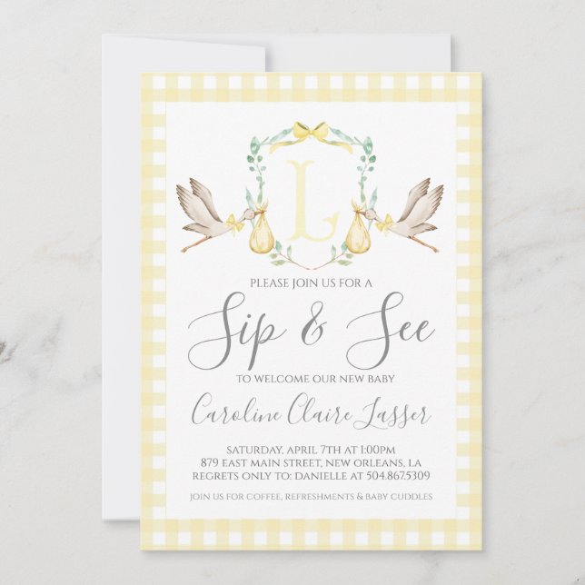 Stork Sip et voir Baby shower Invitation (Devant)