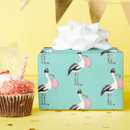 Stork Special Delivery Baby Reveal Party Blue Pink Geschenkpapier