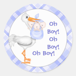 Stork & Triplet Boys Kinderankündigung Runder Aufkleber