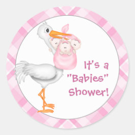 Stork & Triplet Girls Babydusche Runder Aufkleber