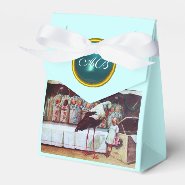 STORK TWIN BABY BOY SHOWER BLUE GEM MONOGRAM GESCHENKSCHACHTEL (Vorderseite)