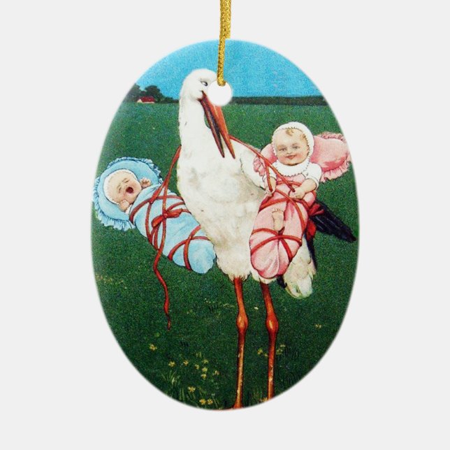 STORK TWIN BABY DUSCHE, rosa, Aquamarin blau Keramikornament (Vorne)