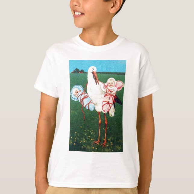 STORK TWIN BABY DUSCHE, rosa, Aquamarin blau T-Shirt (Vorderseite)