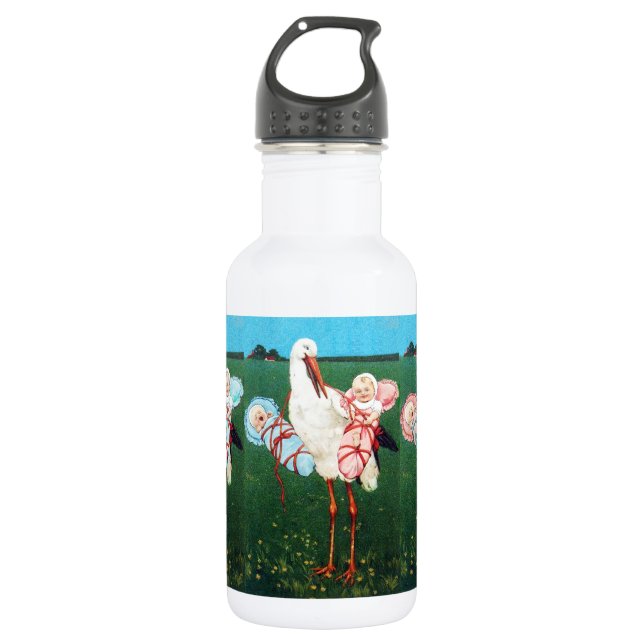 STORK TWIN BABY DUSCHE, rosa, Aquamarin blau Trinkflasche (Vorderseite)