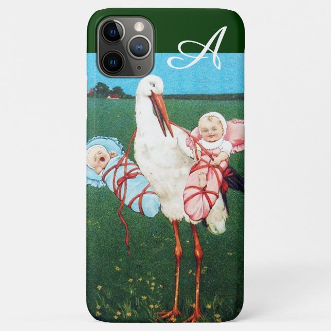 STORK-TWIN-BABY-DUSCHE, rosa, Aquamarin-blaue Mono Case-Mate iPhone Hülle (Rückseite)