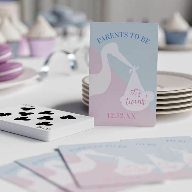 Stork Twin Baby Shower Gender Reveal Spielkarten (Von Creator hochgeladen)