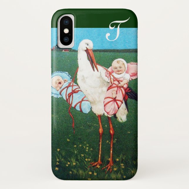 STORK TWIN BABY SHOWER MONOGRAM Case-Mate iPhone HÜLLE (Rückseite)