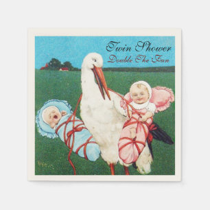 STORK TWIN BABY SHOWER SERVIETTE