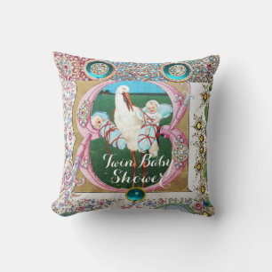 STORK TWIN BOYS BABY SHOWER, FLORAL GEMSTONES KISSEN