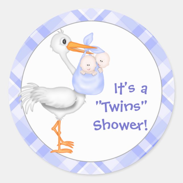 Stork & Twin Boys Babydusche Runder Aufkleber (Vorderseite)