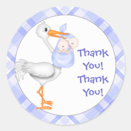 Stork & Twin Boys Vielen Dank Runder Aufkleber