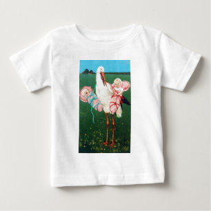 STORK TWIN GIRL BABY DUSCHE, rosa weiß Baby T-shirt