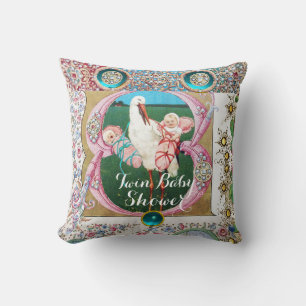STORK TWIN GIRL BABY SHOWER, FLORALLE GEMSTONS KISSEN