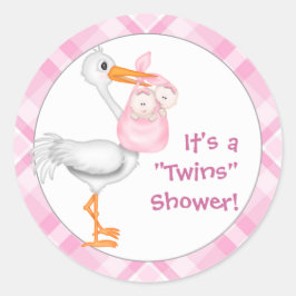 Stork & Twin Girls Babydusche Runder Aufkleber