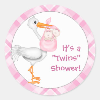 Stork & Twin Girls Babydusche Runder Aufkleber