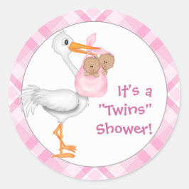 Stork & Twin Girls (dunkle Haut) Kinderdusche Runder Aufkleber