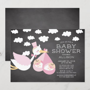 Stork & Twin Girls Twins Kinderdusche Einladung