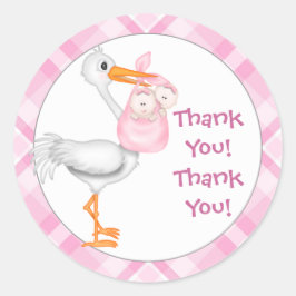 Stork & Twin Girls Vielen Dank Runder Aufkleber