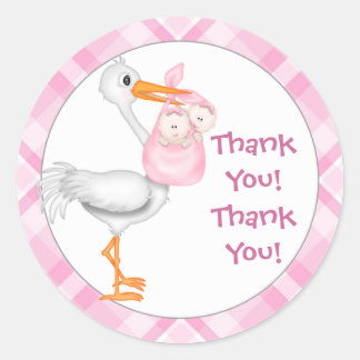 Stork & Twin Girls Vielen Dank Runder Aufkleber