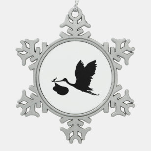 Stork und Bundle der Joy-Silhouette Schneeflocken Zinn-Ornament