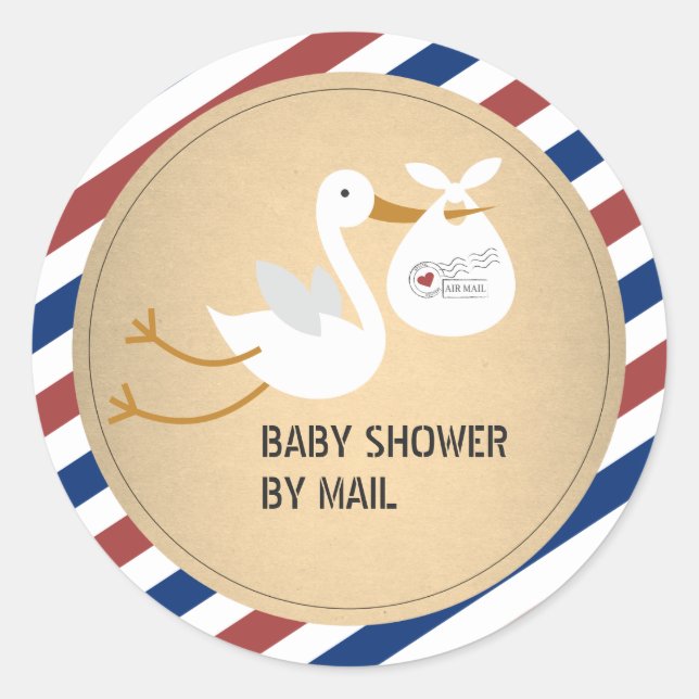 Stork Unisex Kinderdusche per Post Runder Aufkleber (Vorderseite)