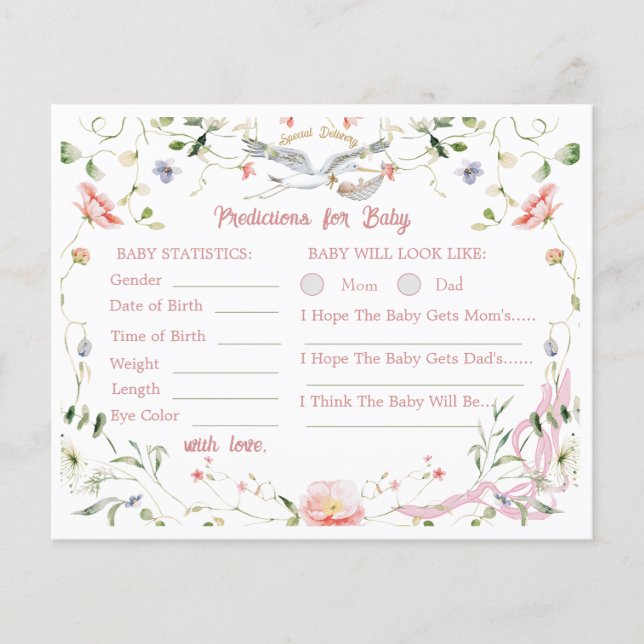 Stork Wildblume Ribbon Kinderdusche Vorhersagen (Vorderseite)