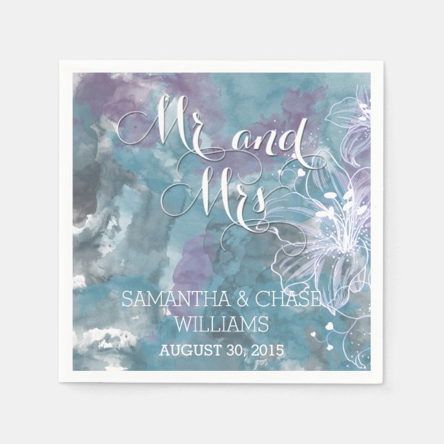 STORM BLAUE WATERCOLOR HIBISKUS WEDD SERVIETTE (Vorderseite)