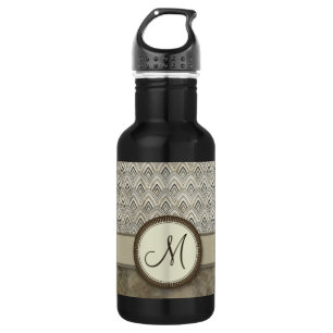 Storm Gray Feather Pattern mit Monogramm Edelstahlflasche