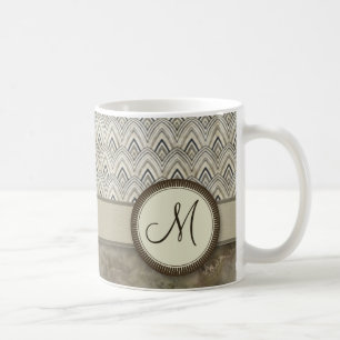 Storm Gray Feather Pattern mit Monogramm Kaffeetasse