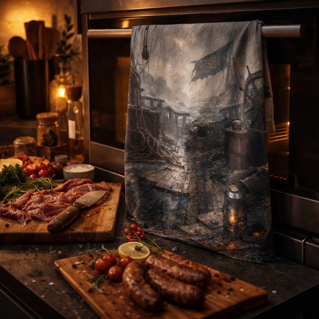 Storm Residue — Pirate Ship Aftermath Geschirrtuch (Von Creator hochgeladen)