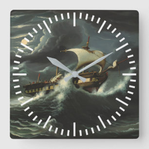 Storm Tossed Frigate by Thomas Chambers Quadratische Wanduhr