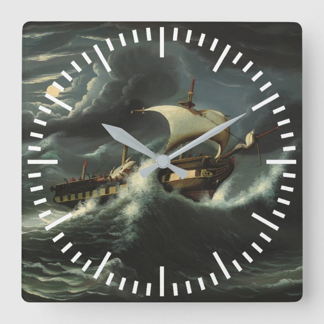 Storm Tossed Frigate by Thomas Chambers Quadratische Wanduhr (Vorderseite)