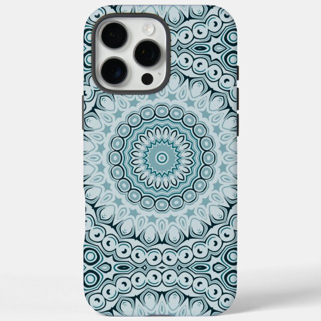 Stormy Blue und Gray Mandala Pattern iPhone 16 Pro Max Hülle (Rückseite)