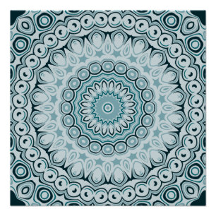 Stormy Blue und Gray Mandala Pattern Poster