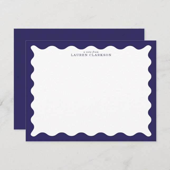 Stormy Blue Wavy Frame Note Card Einladung (Vorne/Hinten)