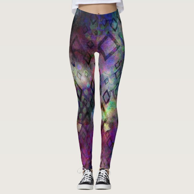 Stormy bunt Wasserfarbe abstrakt mit Diamanten Leggings (Vorderseite)