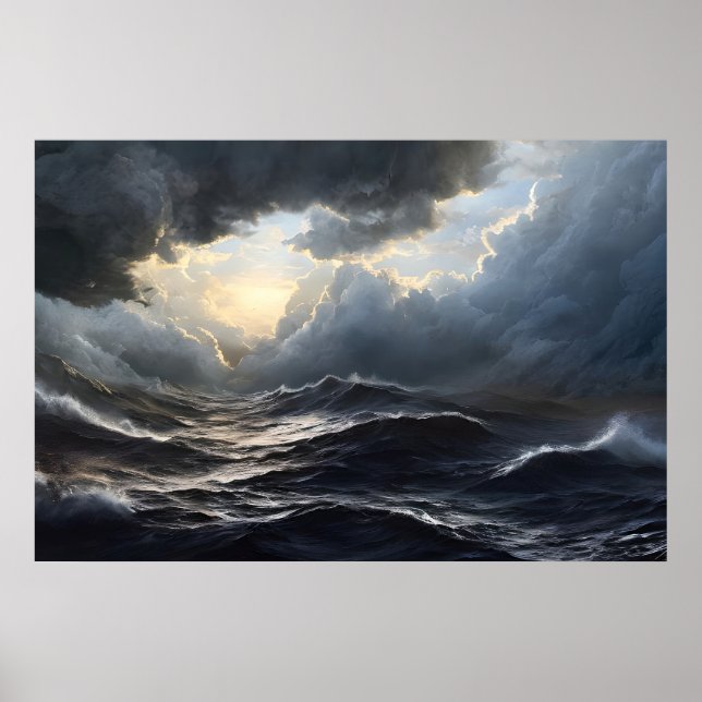 Stormy Clouds and Ocean Ai Art Poster (Vorne)