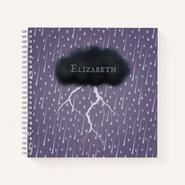 Stormy Day Thunder Cloud & Rain individuell Lila Notizbuch (Vorderseite)