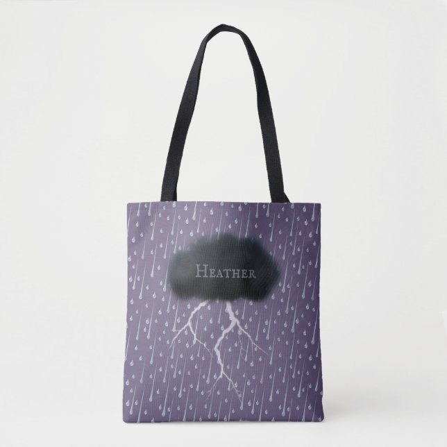 Stormy Day Thunder Cloud & Rain individuell Lila Tasche (Vorderseite)