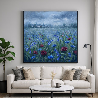 Stormy Flower Field - Pastel Painting Style Art Poster