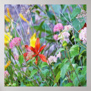 Stormy Garden Landscape with Hydrangea and Lilies Poster