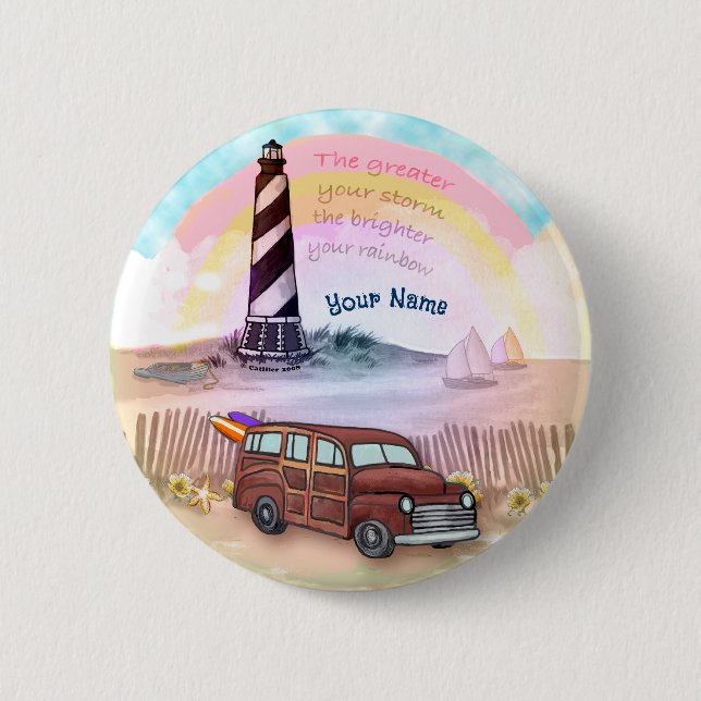 Stormy Rainbow Lighthouse Button (Vorderseite)