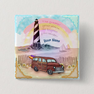 Stormy Rainbow Lighthouse Button